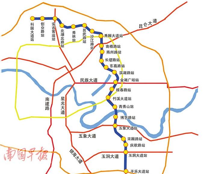 南寧地鐵三號線預計2019年年底通車(附站點)